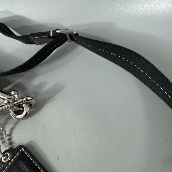 Coach Black Cotton with Black Patern Leather Adjustable Strap w/Fob - Picture 4 of 10